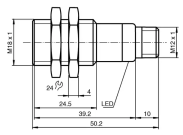 Датчик ультразвуковий UB300-18GM40-E5-V1. Діапазон 35...300 мм. Вихід PNP NO/NC, програмований. I67. Латунь